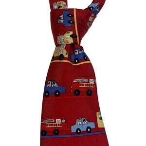 Save The Children Originals Silk Tie Red School Bus Fire Truck Cars Novelty USA